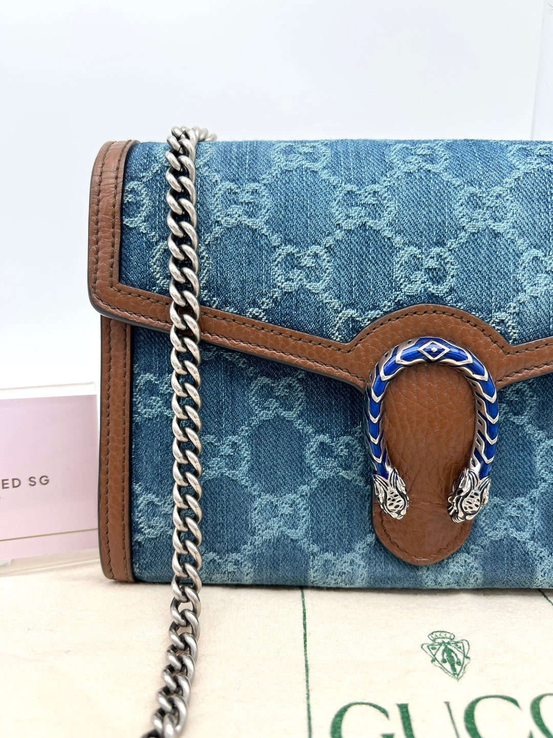 GUCCI DIONYSUS DENIM CHAIN SHOULDER BAG