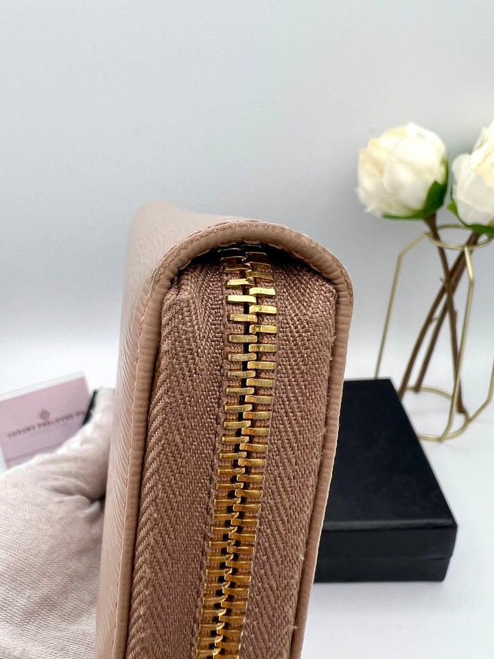 PRADA WALLET ZIP LONG SAFFIANO LEATHER