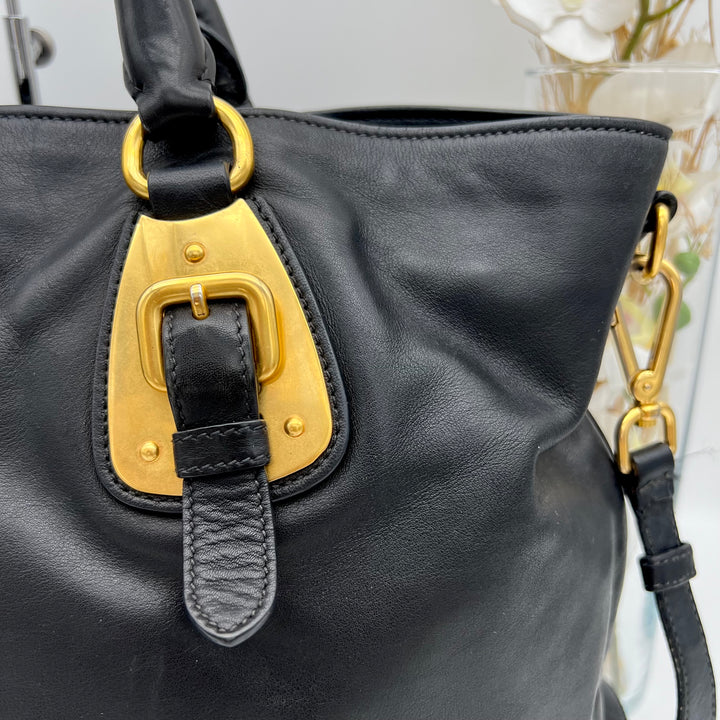 PRADA BLACK LEATHER 2 WAY BAG