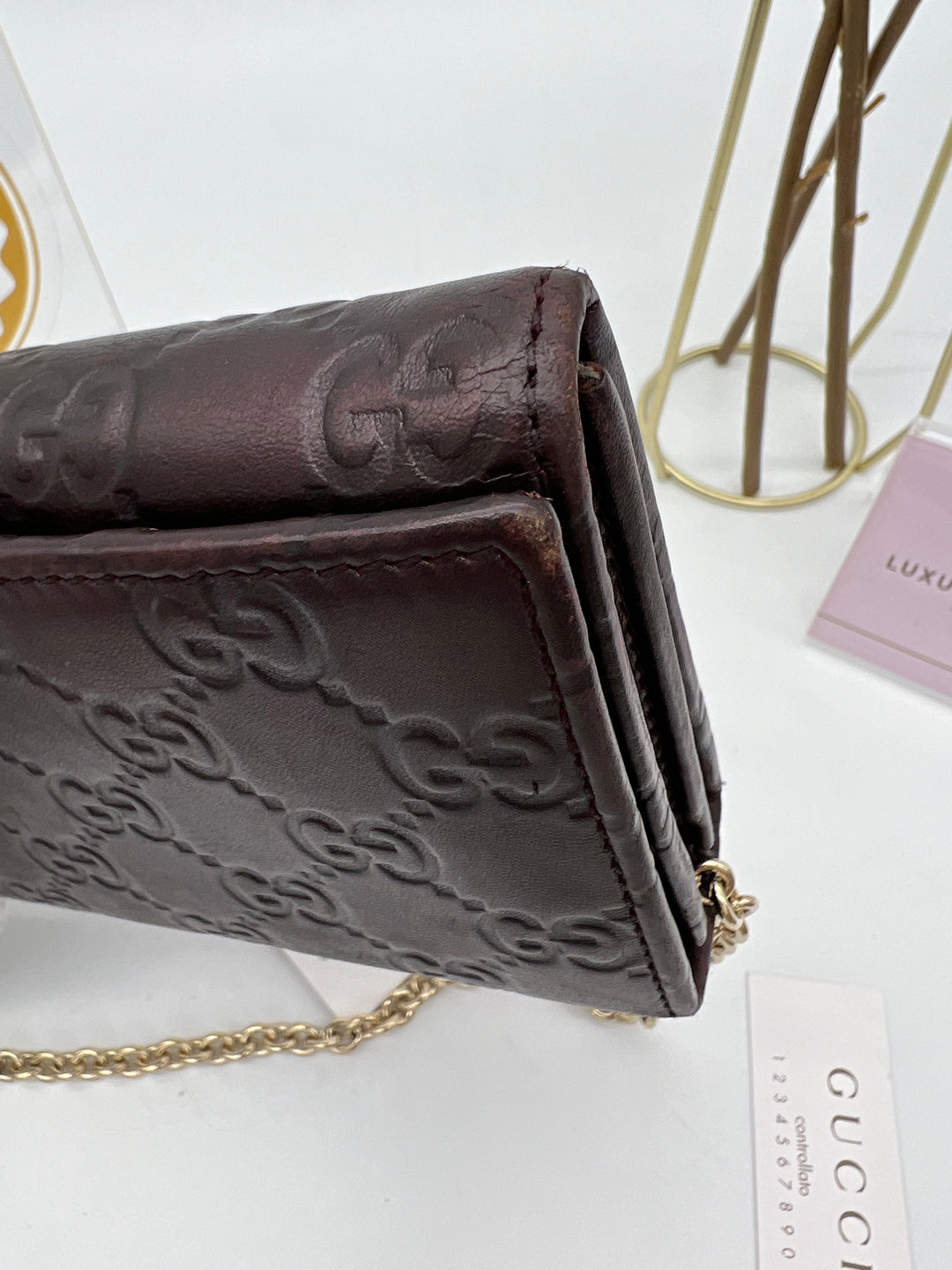 GUCCI WALLET ON CHAIN LEATHER MONOGRAM