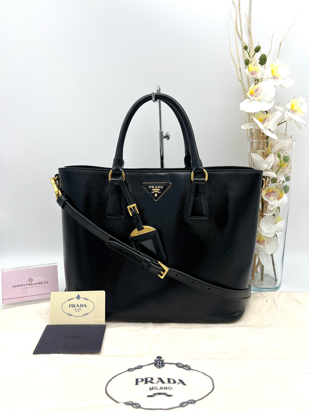 PRADA SAFFIANO VERNICE 2 WAY BLACK
