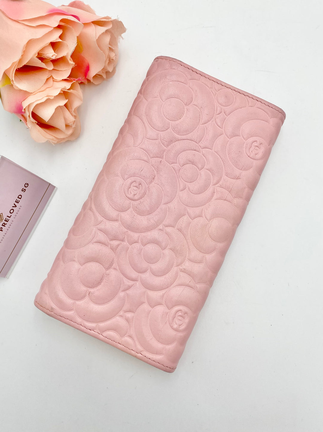 CHANEL CAVIAR CAMELLIA EMBOSSED WALLET