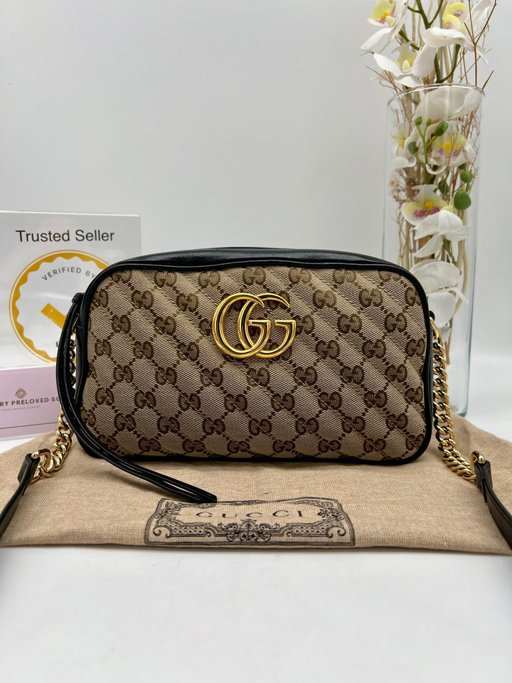 GUCCI METALASSE DIAGONAL MARMONT CHAIN SHOULDER BA SMALL