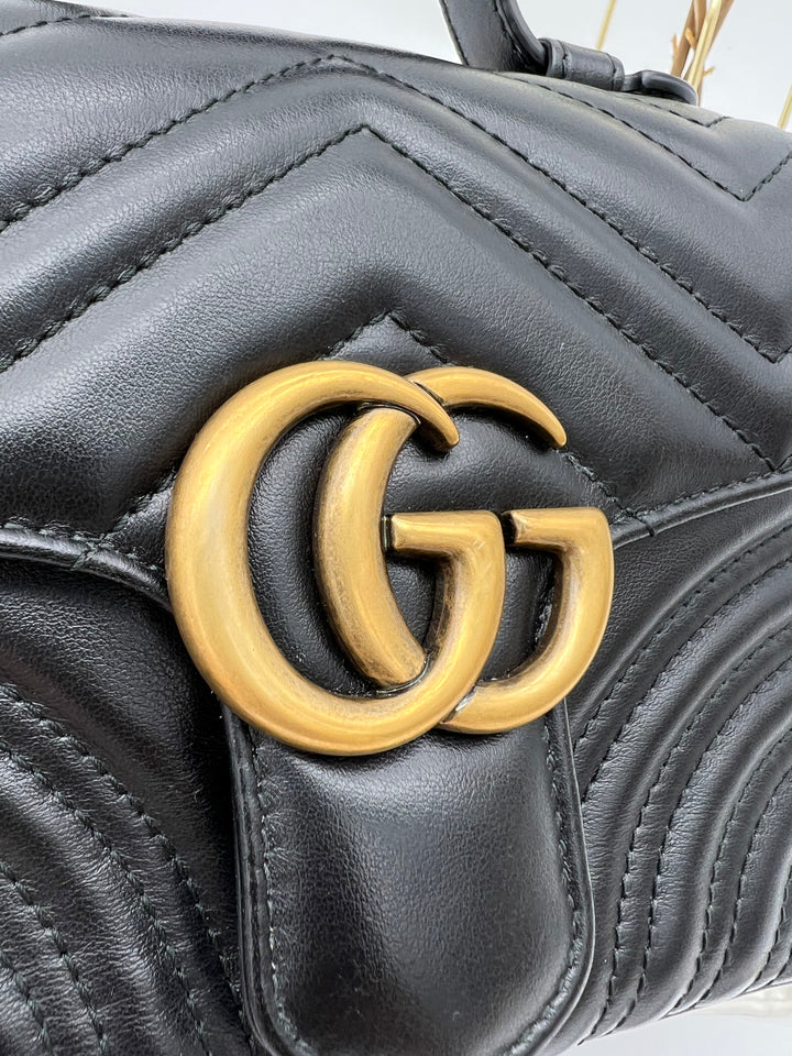 GUCCI MARMONT QUILTED TOP HANDLE GHW SHOULDER BAG