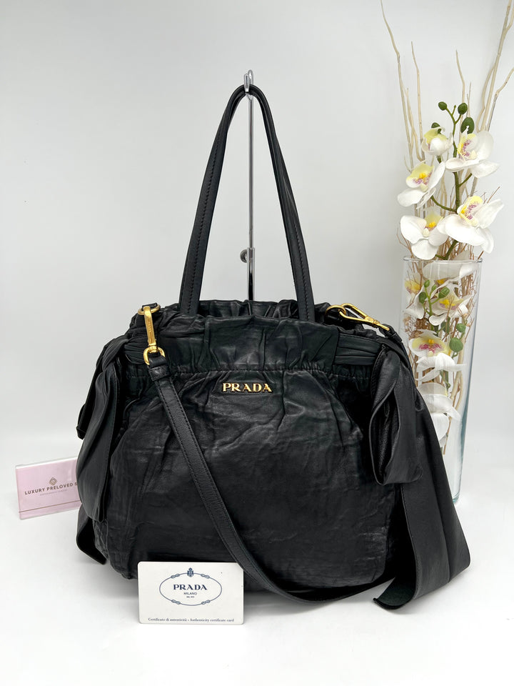 PRADA RIBBON LEATHER SHOULDER BAG