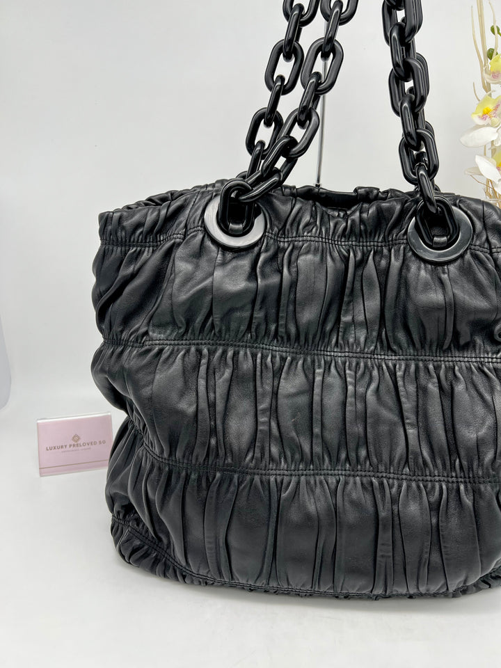 PRADA LEATHER GATHER NAPPA CHUNKY CHAIN SHOULDER BAG