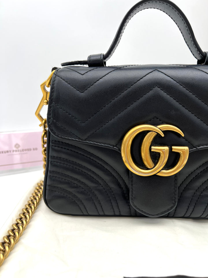 GUCCI GG MARMONT TOP HANDLE MINI CHAIN SHOULDER BAG