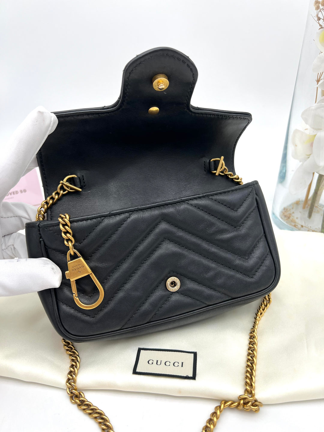 GUCCI GG MARMONT SUPER MINI METALASSE BLACK