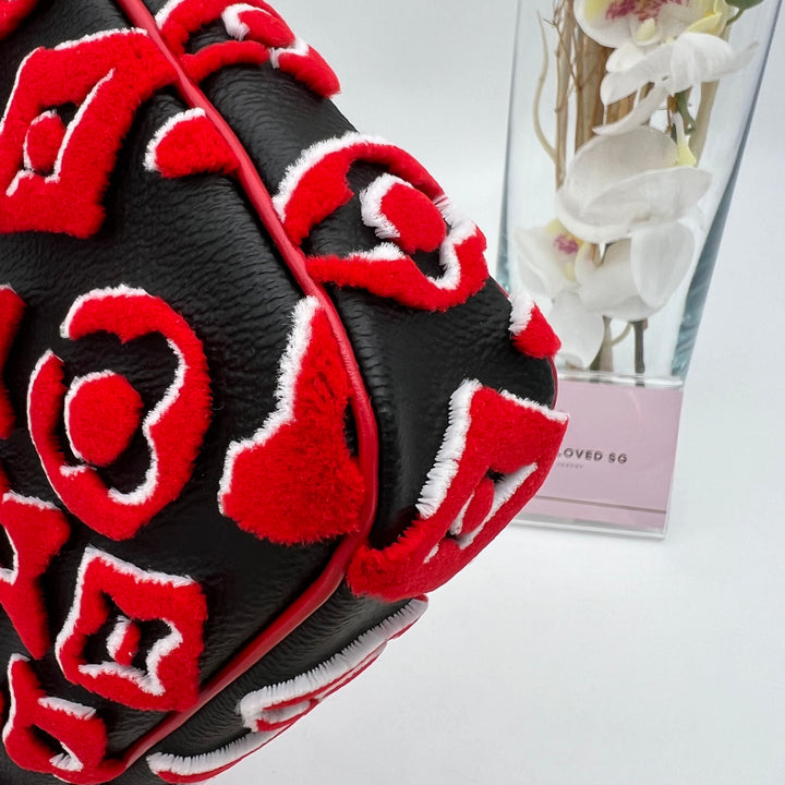 LOUIS VUITTON X UF TUFTED MONOGRAM POCHETTE ACCESSOIRES BLACK RED