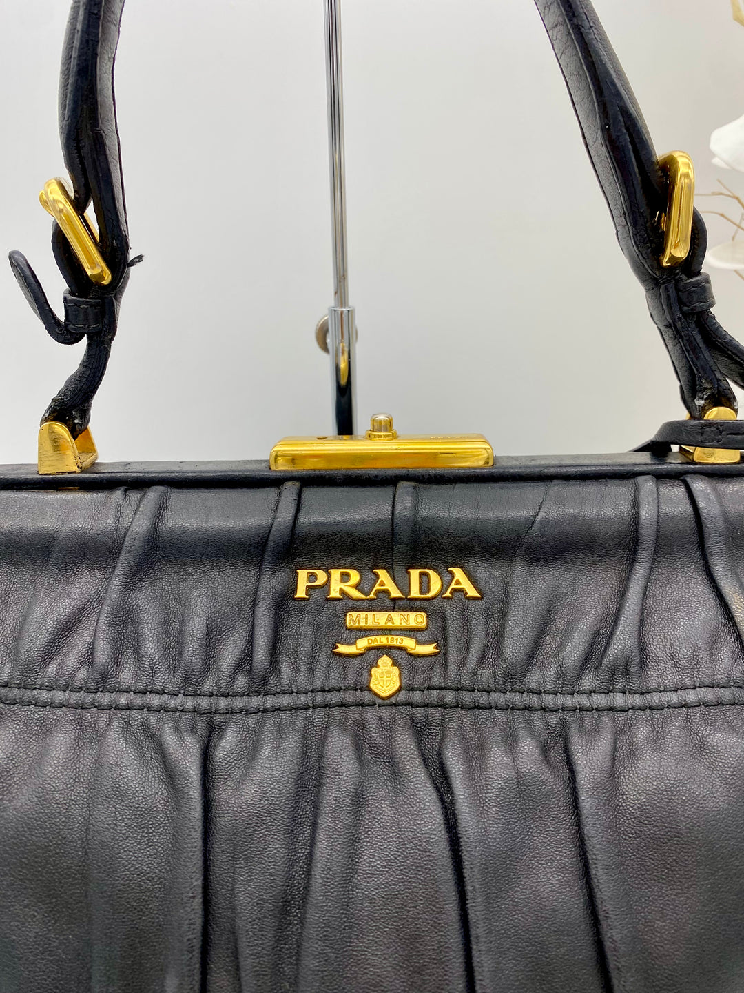 PRADA LEATHER KISSLOCK BAG