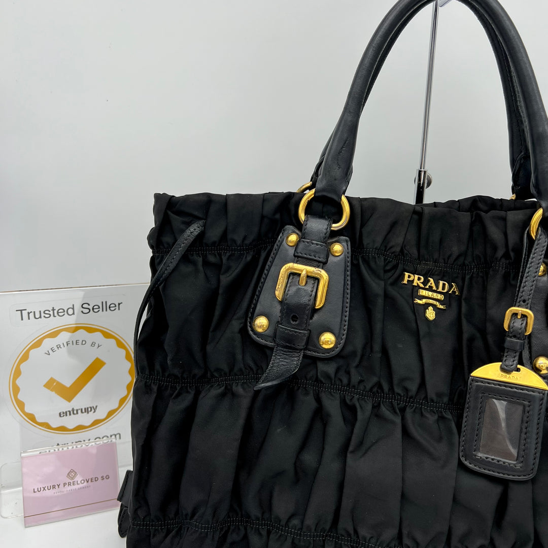 PRADA GAUFRE LEATHER SHOPPING TOTE BAG NYLON