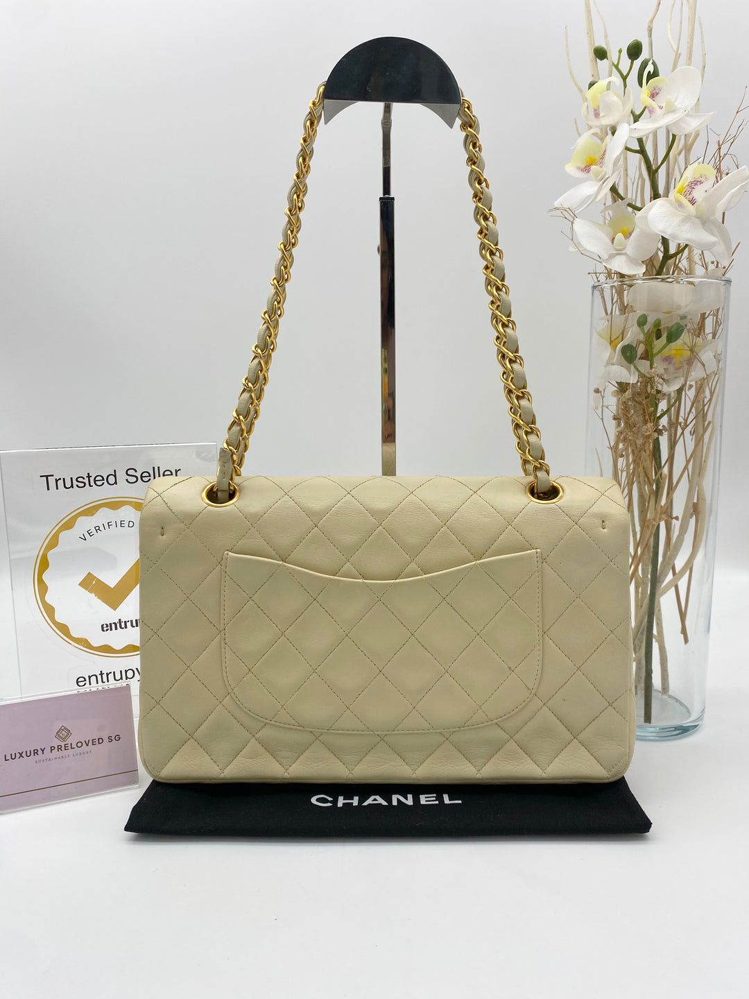 CHANEL VINTAGE DOUBLE FLAP LAMBSKIN BEIGE MEDIUM