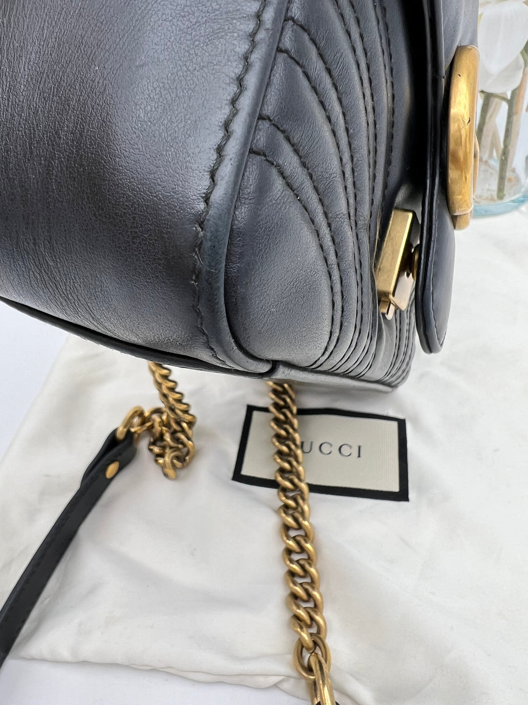 GUCCI GG MARMONT TOP HANDLE MINI CHAIN SHOULDER BAG