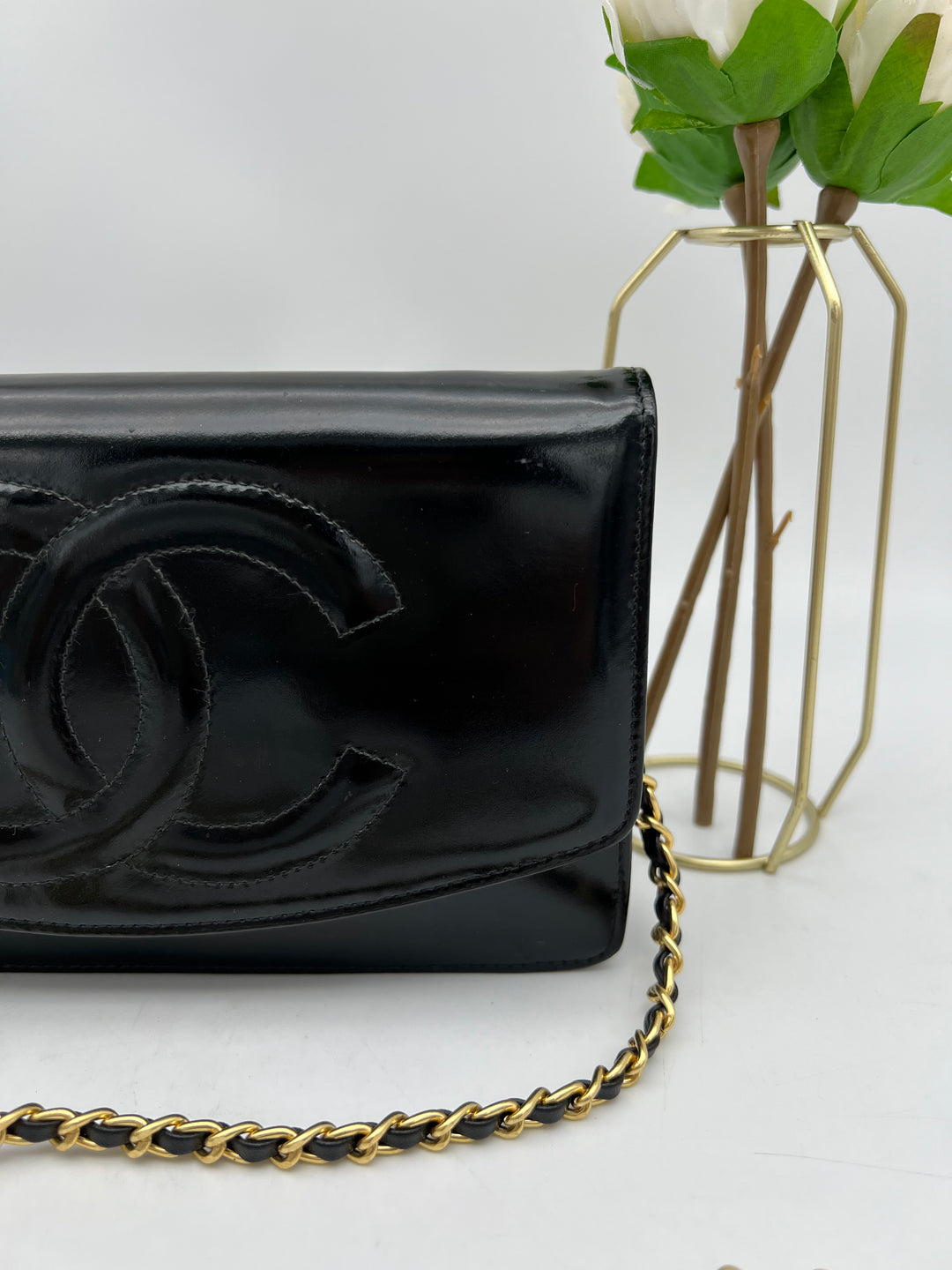 CHANEL TIMELESS WALLET ON CHAIN BLACK PATENT