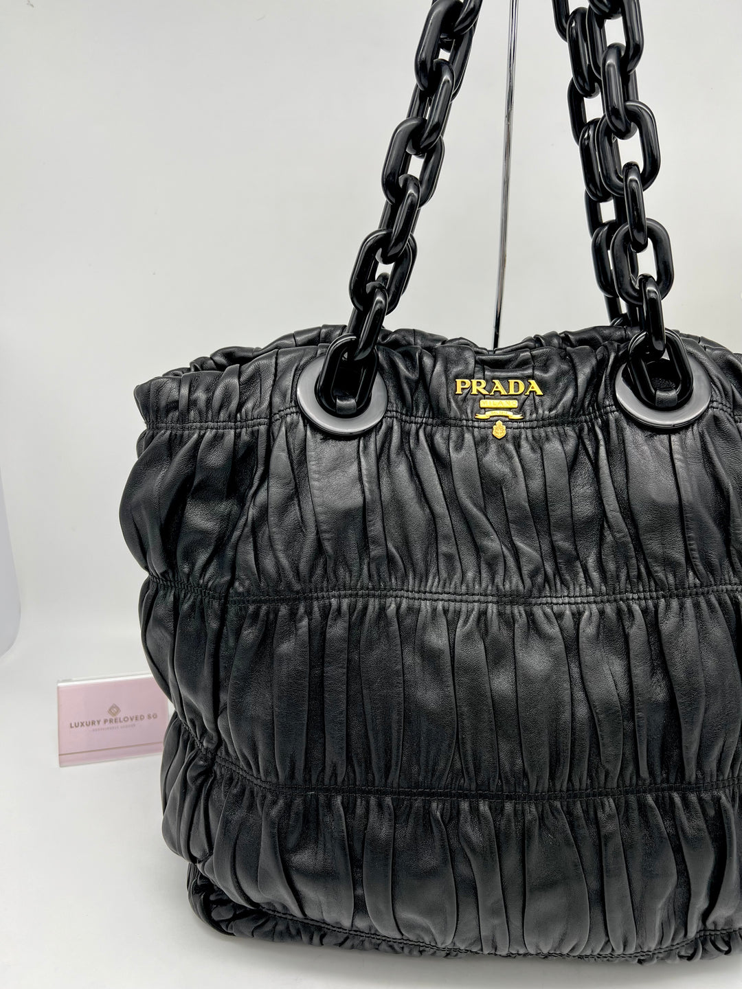 PRADA LEATHER GATHER NAPPA CHUNKY CHAIN SHOULDER BAG