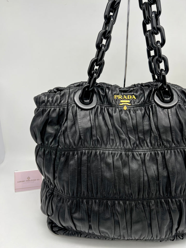 PRADA LEATHER GATHER NAPPA CHUNKY CHAIN SHOULDER BAG