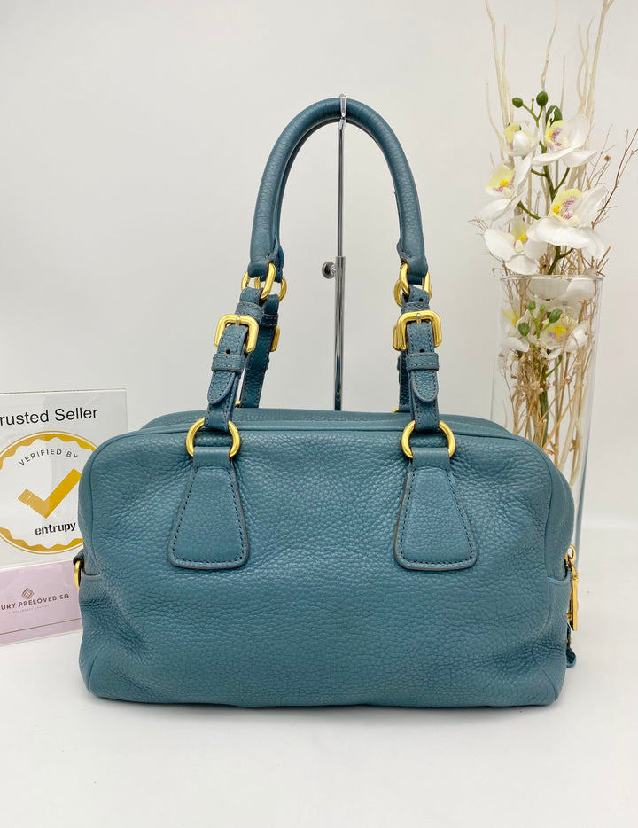 PRADA BLUE LEATHER DAINO BOSTON BAG