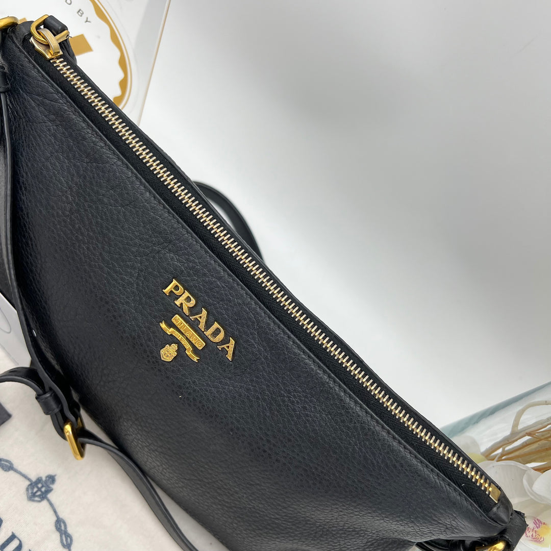 PRADA VITTELO DIANO SHOULDER BAG BLACK LEATHER