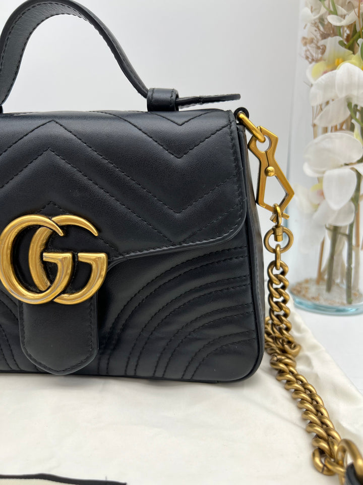 GUCCI GG MARMONT TOP HANDLE MINI CHAIN SHOULDER BAG