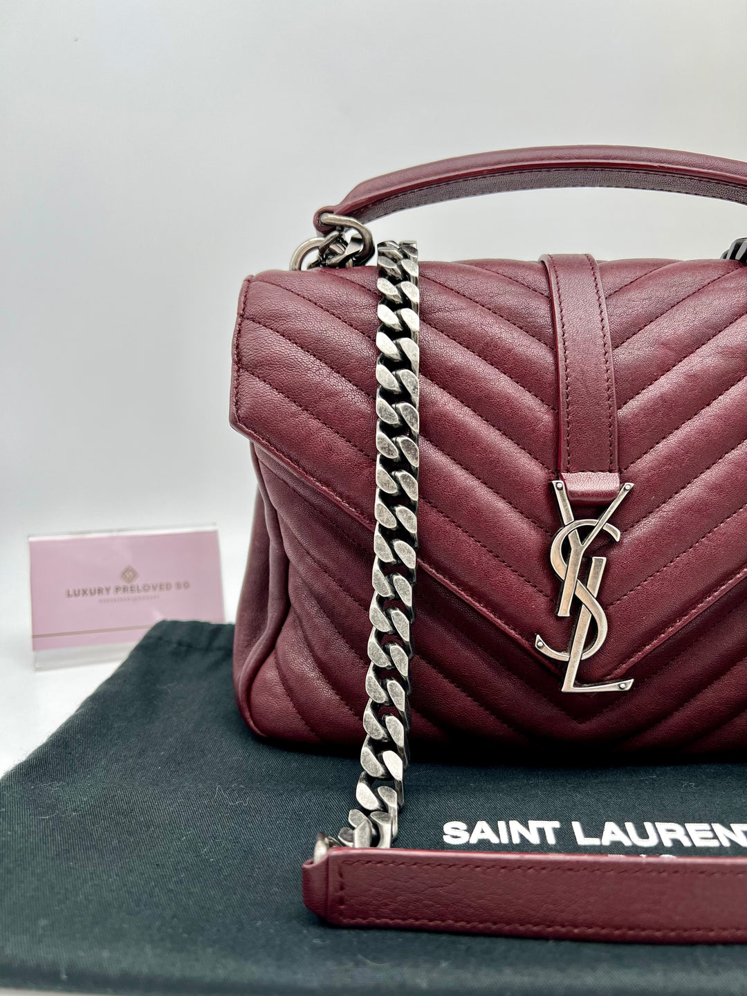 YVES SAINT LAURENT COLLEGE CHEVRON QUILTED BAG GHW