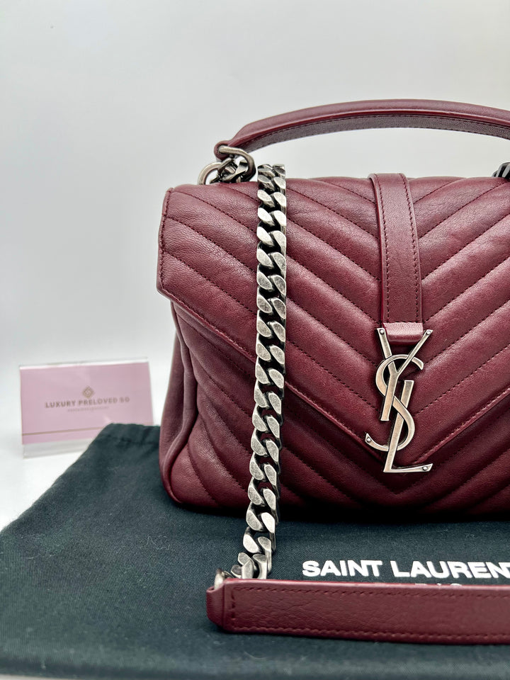 YVES SAINT LAURENT COLLEGE CHEVRON QUILTED BAG GHW