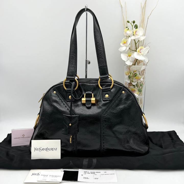 YVES SAINT LAURENT MUSE PATENT LEATHER HAND BAG