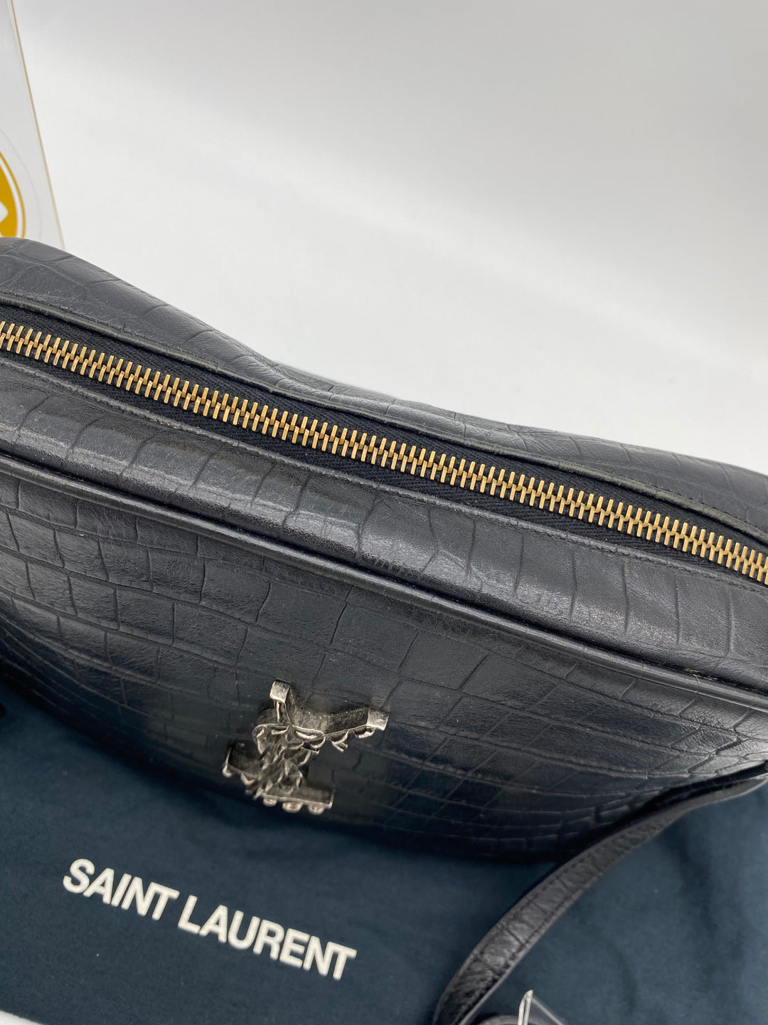 YVES SAINT LAURENT CALFSKIN CROC EMBOSSED CAMERA BAG