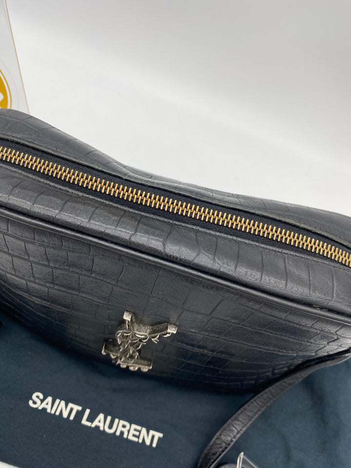 YVES SAINT LAURENT CALFSKIN CROC EMBOSSED CAMERA BAG