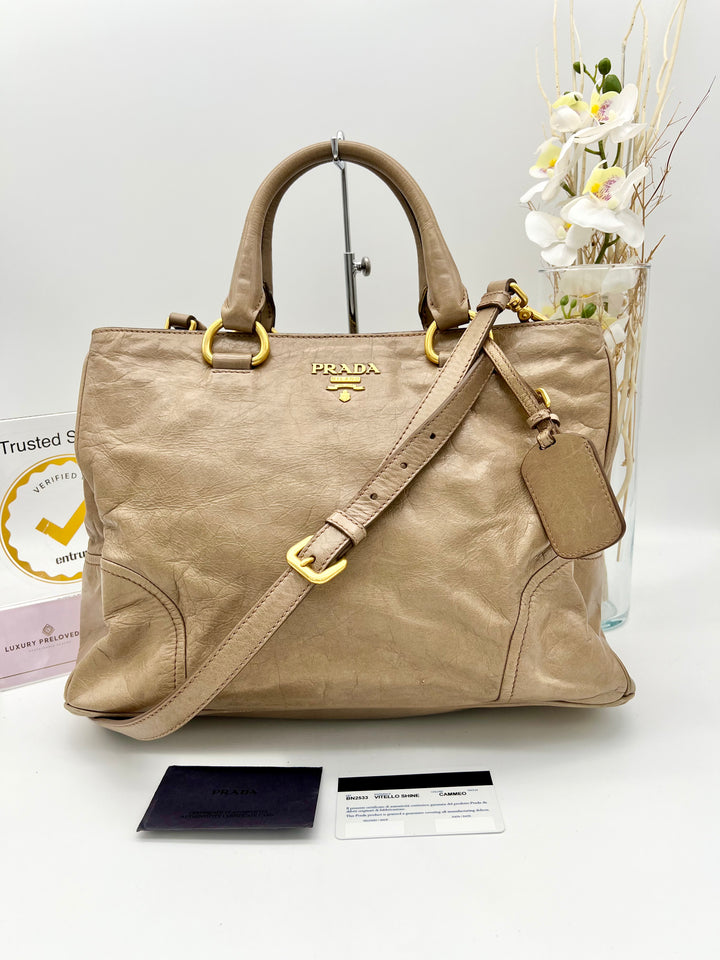 PRADA BEIGE VITELLO SHINE LEATHER