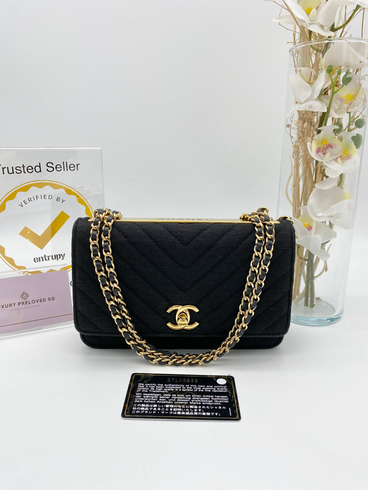 CHANEL TRENDY JERSEY WALLET ON CHAIN