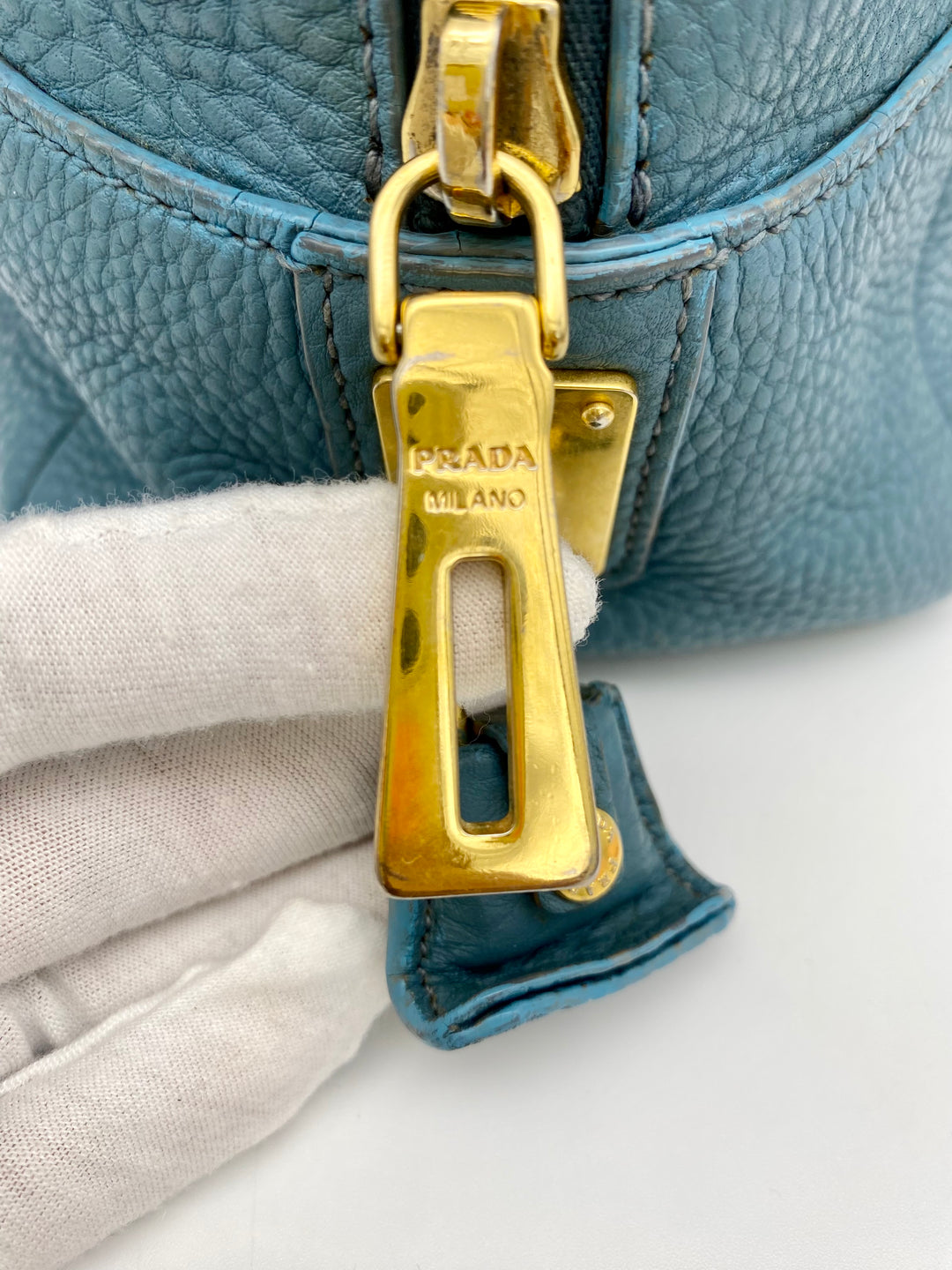 PRADA BLUE LEATHER DAINO BOSTON BAG