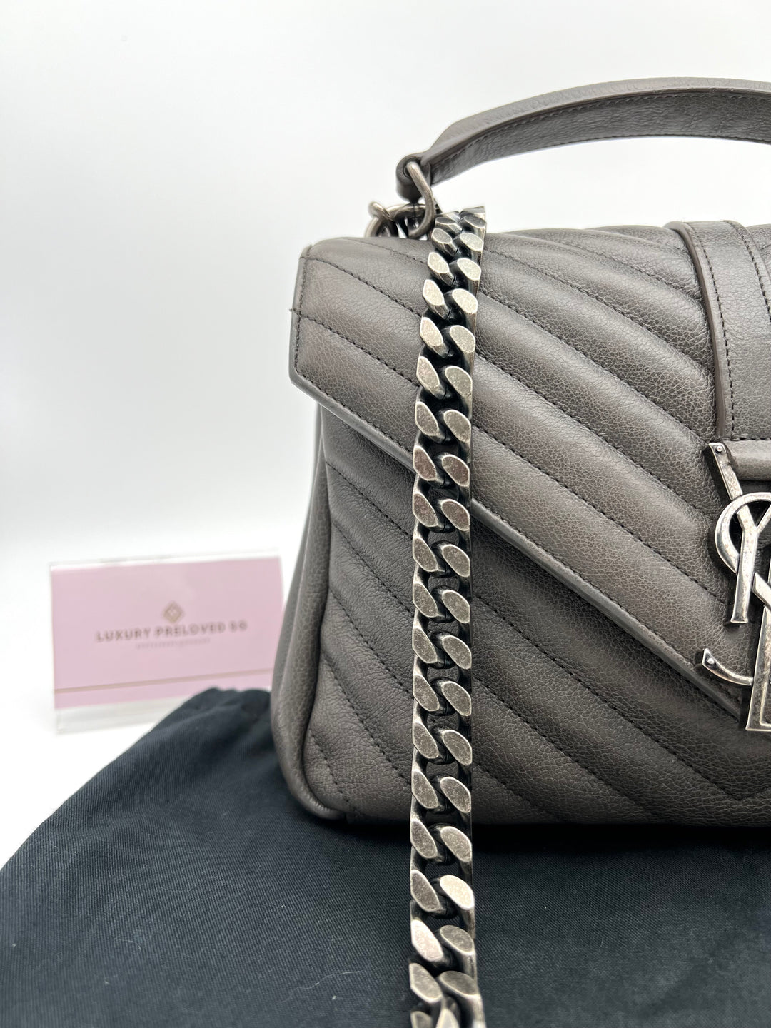 YVES SAINT LAURENT COLLEGE CHEVRON QUILTED BAG SHW MEDIUM