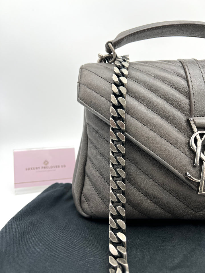 YVES SAINT LAURENT COLLEGE CHEVRON QUILTED BAG SHW MEDIUM