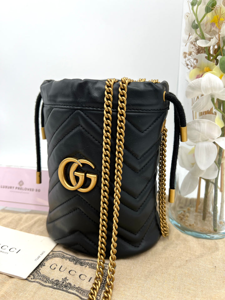 GUCCI MARMONT QUILTED GHW BUCKET BAG