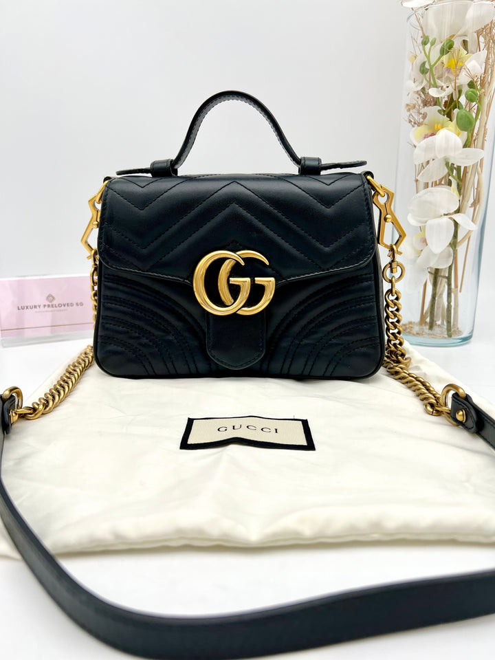 GUCCI GG MARMONT TOP HANDLE MINI CHAIN SHOULDER BAG