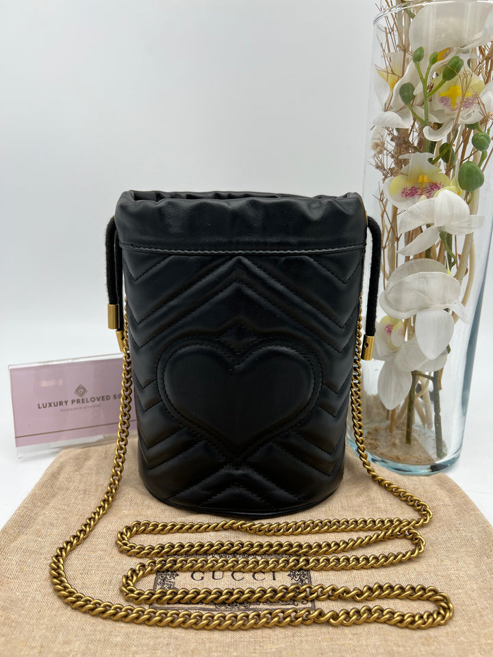 GUCCI MARMONT QUILTED GHW BUCKET BAG