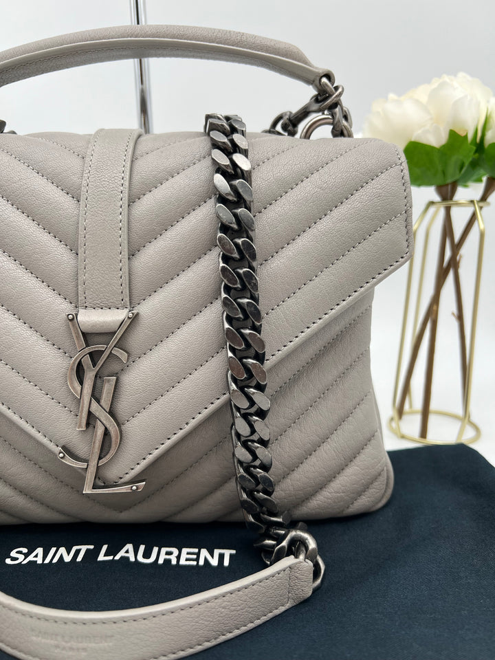 YVES SAINT LAURENT COLLEGE CHEVRON QUILTED BAG SHW MEDIUM
