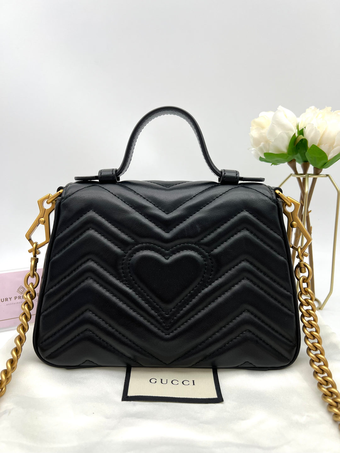 GUCCI MARMONT QUILTED TOP HANDLE GHW SHOULDER BAG