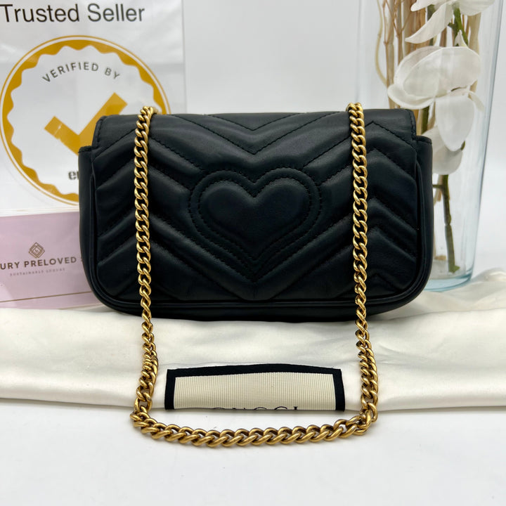 GUCCI GG MARMONT SUPER MINI METALASSE BLACK