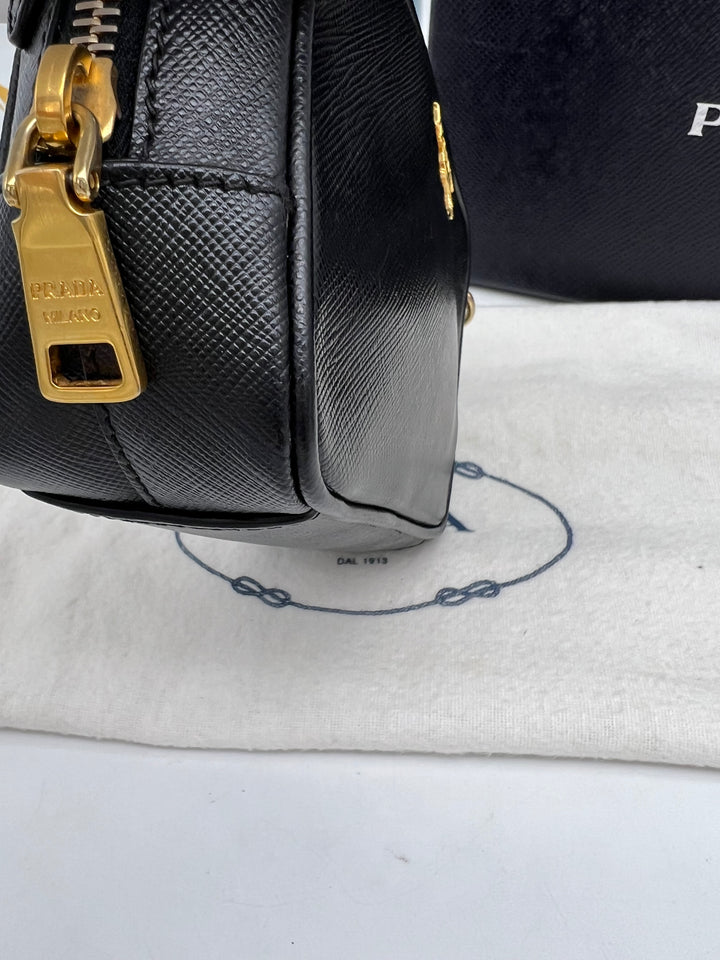 PRADA MINI CAMERA BAG SAFFIANO BLACK