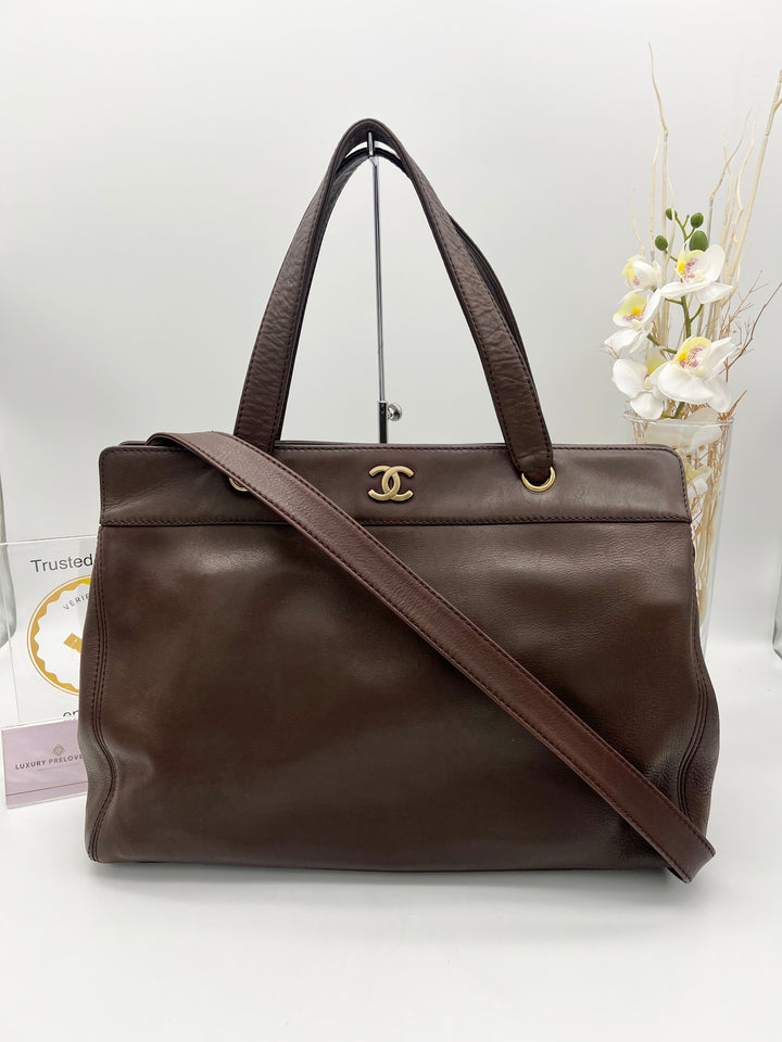 CHANEL BROWN LEATHER NO.7 2 WAY TOTE BAG