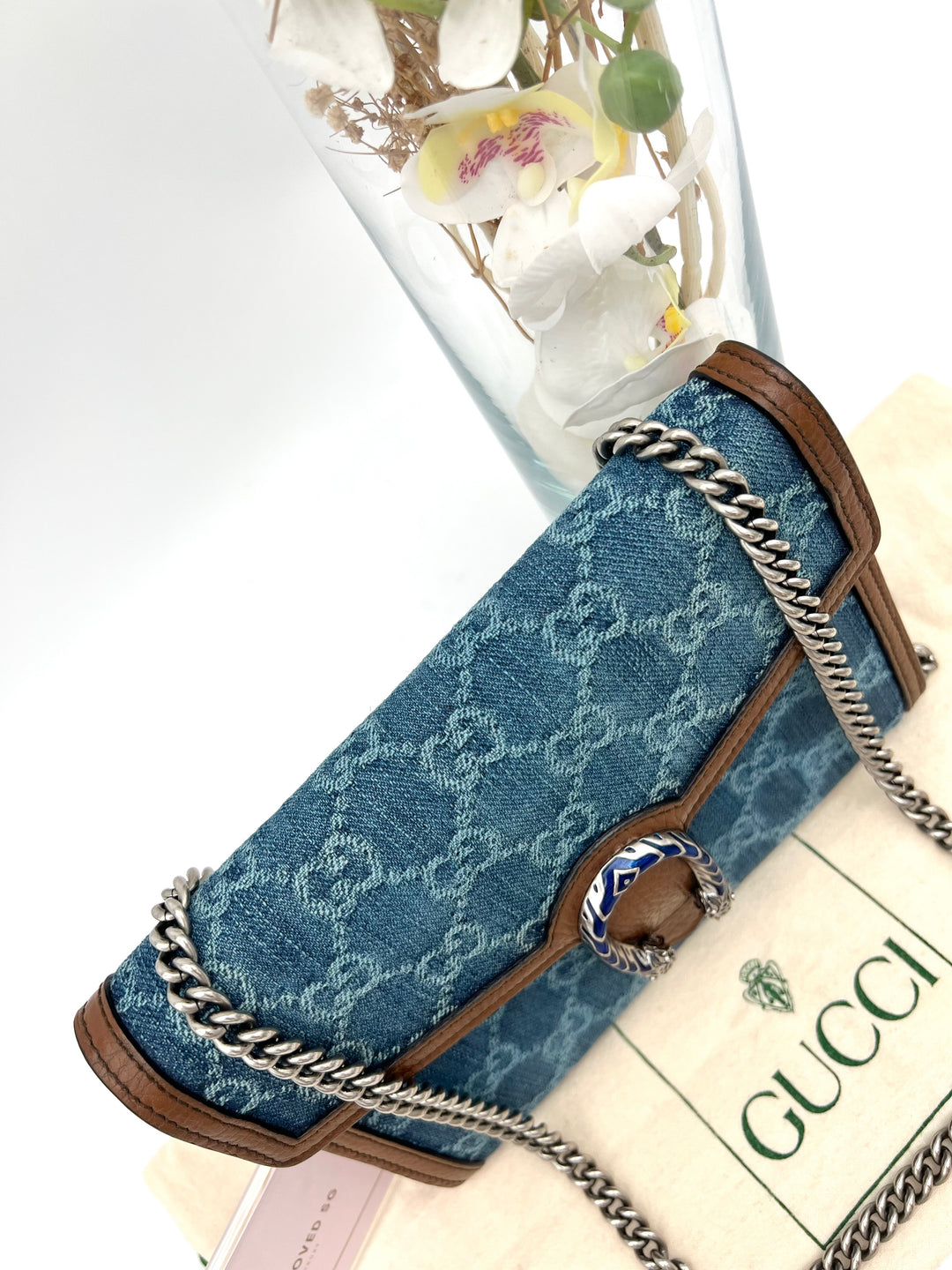 GUCCI DIONYSUS DENIM CHAIN SHOULDER BAG