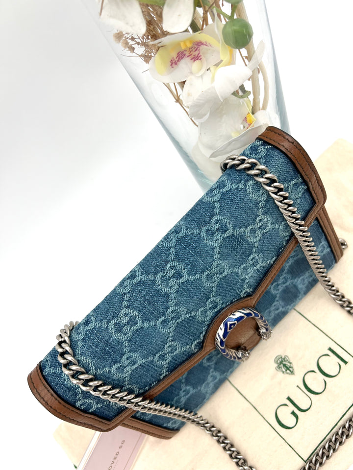 GUCCI DIONYSUS DENIM CHAIN SHOULDER BAG