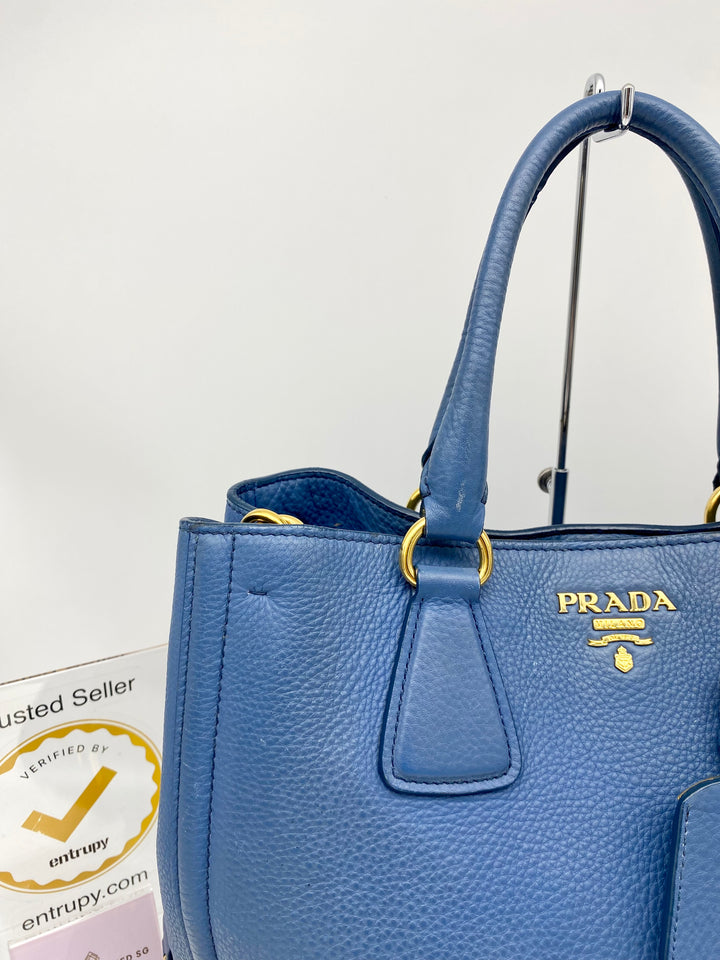 PRADA BLUE LEATHER DAINO 2 WAY BAG