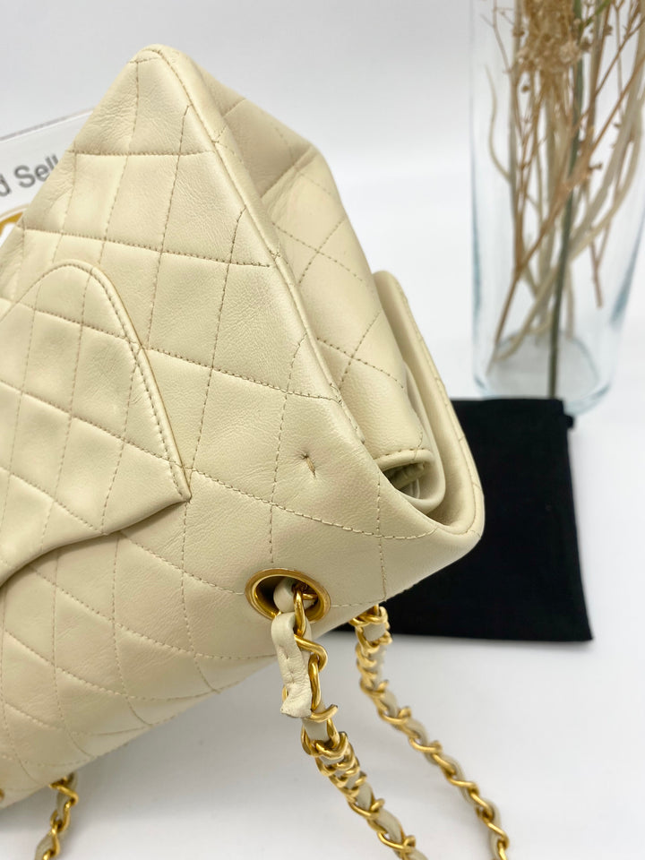 CHANEL VINTAGE DOUBLE FLAP LAMBSKIN BEIGE MEDIUM