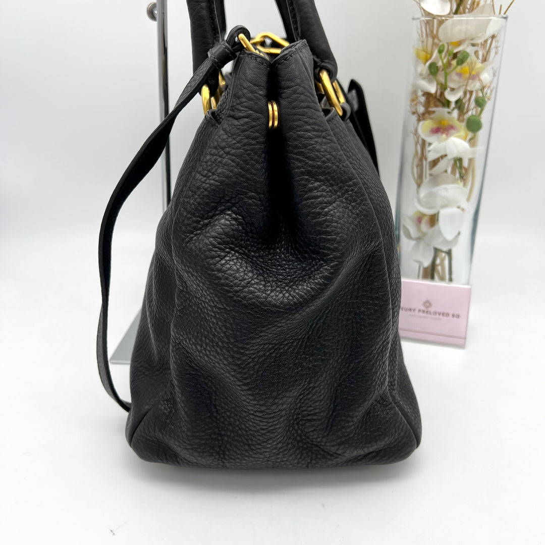 PRADA BLACK LEATHER DAINO 2 WAY BAG