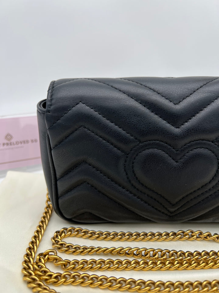 GUCCI GG MARMONT SUPER MINI METALASSE BLACK