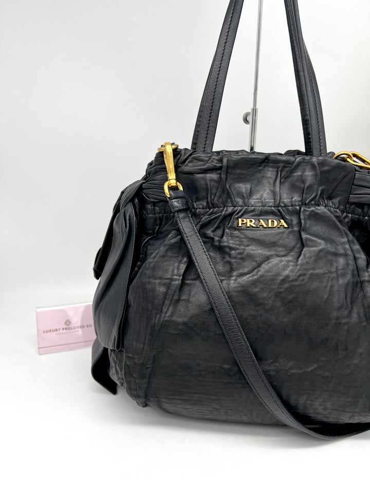 PRADA RIBBON LEATHER SHOULDER BAG