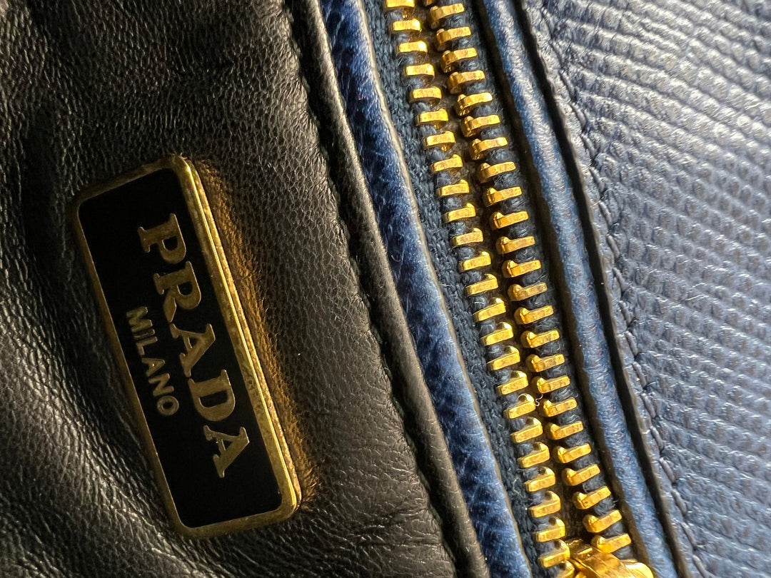 PRADA SAFFIANO NAVY BLUE AND GOLD SHOULDER BAG