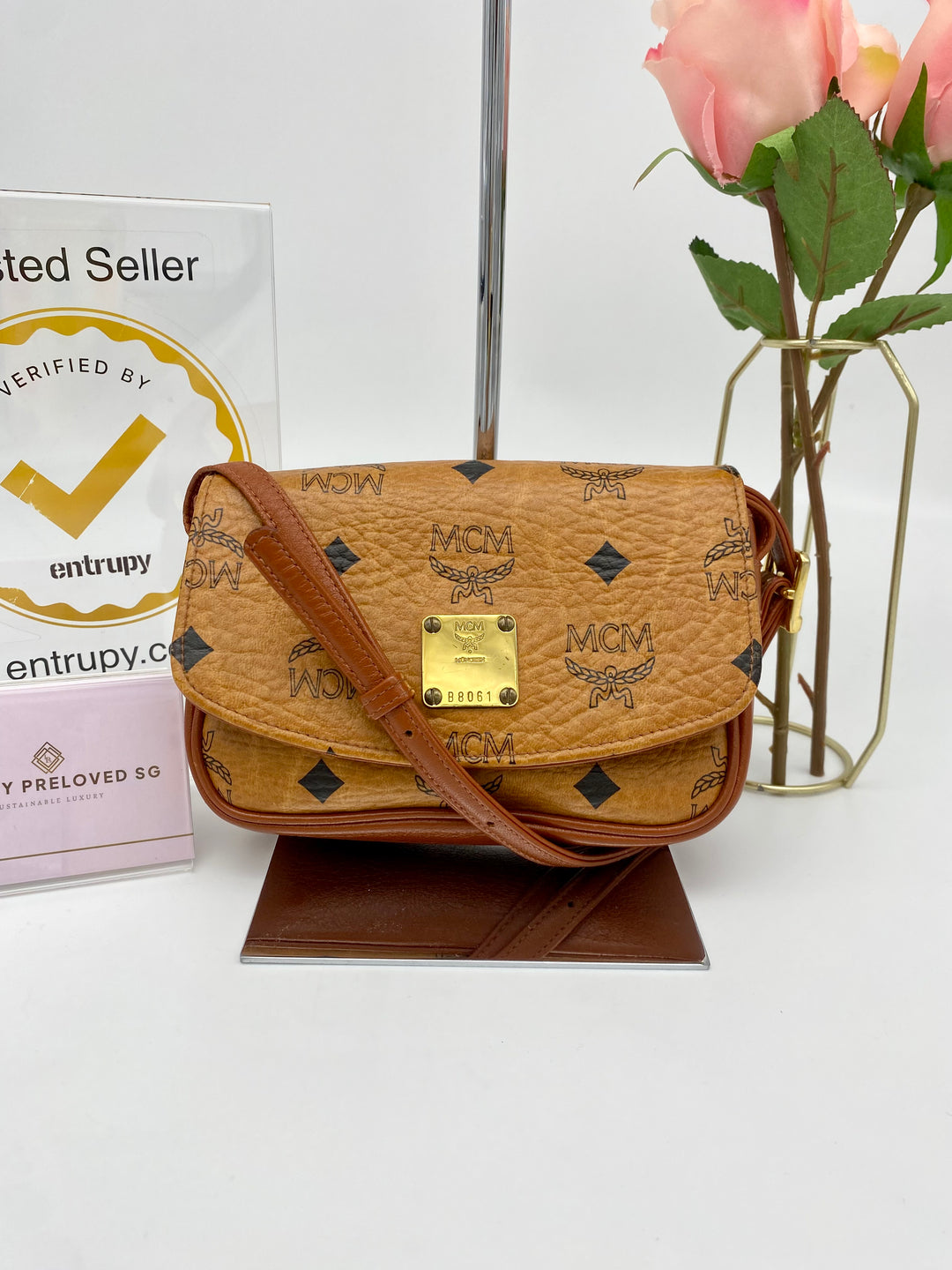 MCM MINI VISETOS COGNAC CROSSBODY